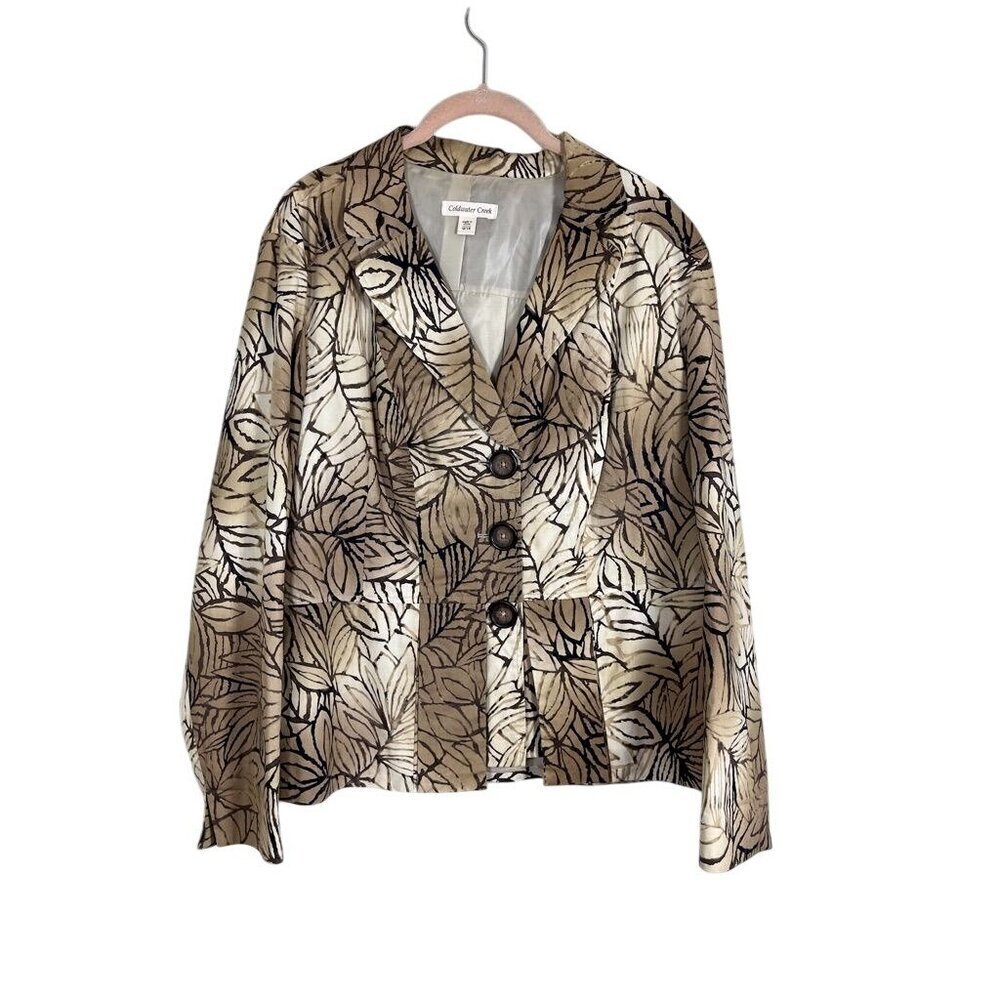 Coldwater Creek Tropical Jacket 18W Brown Safari Neutral Coastal Classic Chic‎